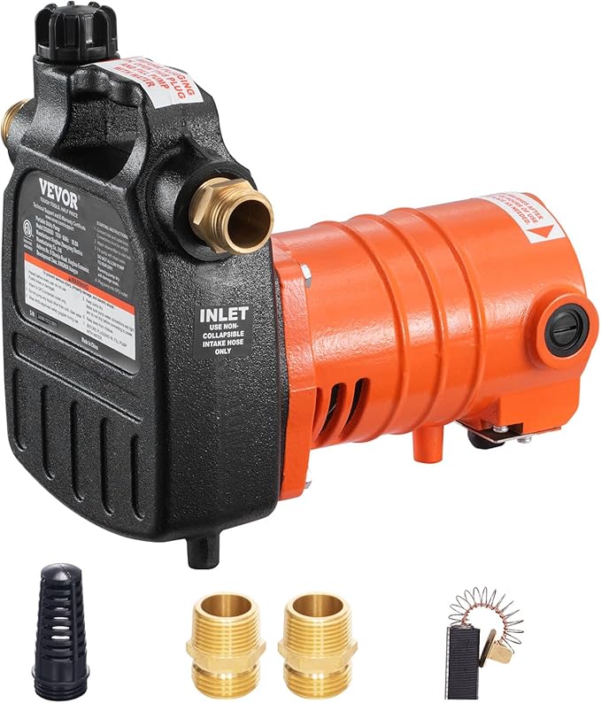 VEVOR Cast Iron Water Transfer Pump, 115V AC 1600 GPH 1/2HP, Portable Electric Utility Pump with Carbon Brush, Filter, Brass Connectors, for Garden, Rain Barrel, Pool, Pond, Hot Tub, Aquarium Draining