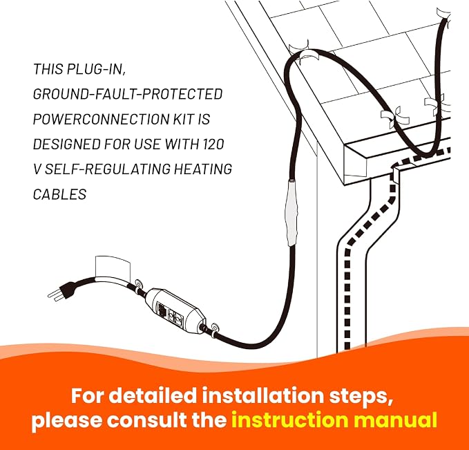 Pipe Roof & Gutter De-Icing Protection 120V Plug-In GFCI Power Connection Kit with Ground-Fault Protection for Self-Regulating Heat Cable (1 extra End Seal Kit included)