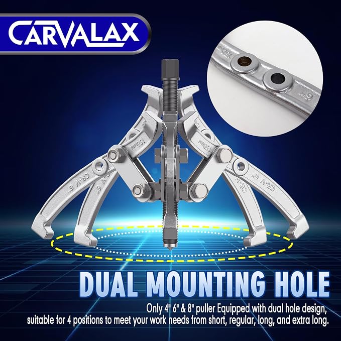 CARVALAX Gear Puller Set, Reversible 2 & 3-Jaw Puller Set, CR-V Steel 3" 4" 6" 8" Bearing Puller Kit (24pc) for Gear, Bearing, Pulley and Flywheel, Puller Tool with Black Carry Box