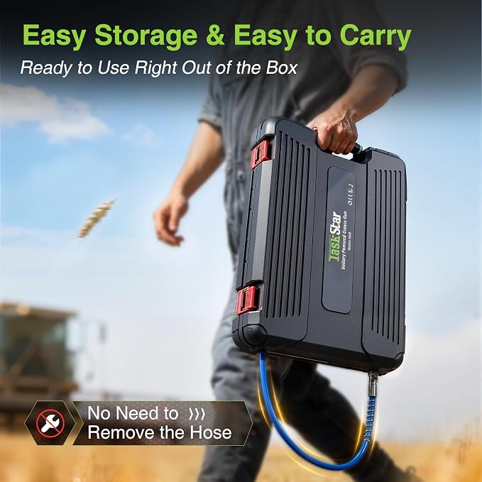 TaskStar Electric Grease Gun with Quick-Release Coupler, Battery Powered Grease Gun Kit with 2 Batteries & Charger, 4.6 oz/min High Flow, 10000 PSI for Tractor, Truck, Trailer & Equipment Maintenance