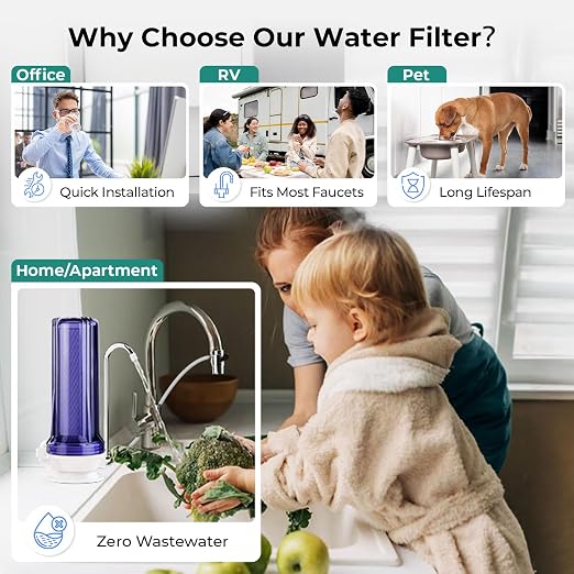 iSpring CKC1C-PB 2.5" x 10" Countertop Water Filter, SGS-Tested, Reduces Lead, Chlorine, Odors. THMs, 7000 Gallons, Up to 12 Months, Easy Installation, Clear (1 Filter Included)