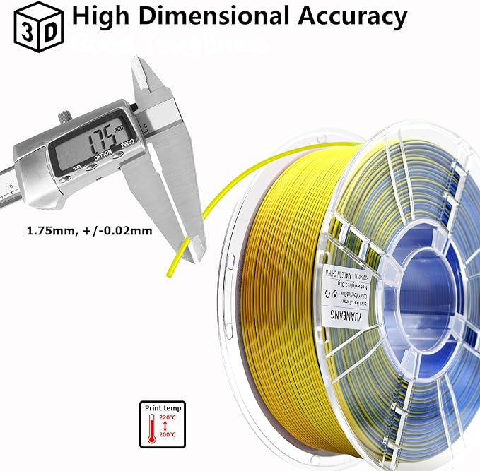 Silk Triple-Color PLA Filament 1.75mm Red-Yellow-Blue | ±0.03mm Precision, 1kg Spool (2.2 lbs), Glossy Multi-Tone Gradient, Neatly Wound, Compatible with Most 3D Printers