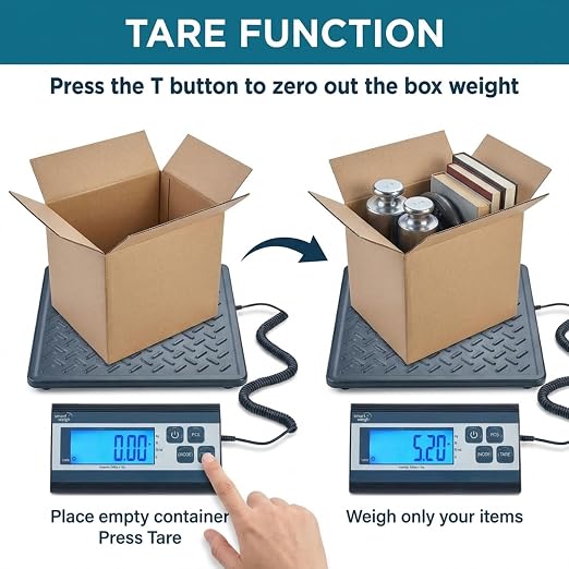 Smart Weigh Digital Postal Shipping Scale, 440 lb Capacity, 1 oz Readability, Tare Function, Battery or USB-C Power, Corded Display, Stainless Steel Large Platform, Black