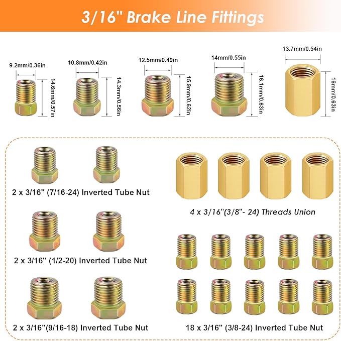 25 ft 3/16inch Zinc Coated Alloy Brake Line Kit(Includes 24 Fittings and 4 Unions) with Tube Bender and Double & Single Flaring Tool Kit