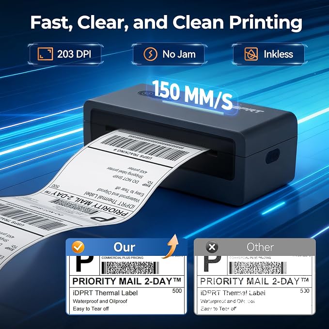 iDPRT Bluetooth Thermal Shipping Label Printer, Portabel Label Printer, Address Label Maker Machine with Tape for Small Business, 4x6 Thermal Labels Printer for Amazon, Ebay, USPS, Shopify, Etsy, etc