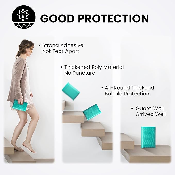 Fuxury Bubble Mailers 4x8 Inch Teal 200 Pack Padded Envelopes Usable Size 4x7" Thick Mailing Envelopes Bubble Opaque Padded Mailers Shipping Bags for Mailing Jewelry Makeup Small Business#000