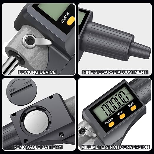HDLNKAK Dial Test Indicator with Magnetic Base Stand（90lbs /40kg),Digital Outside Micrometer (0-1”/25mm), 0.00005"/0.001mm Precision