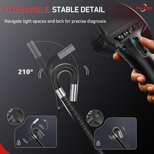 RALCAM Two-Way Articulating Borescope, 5" Industrial Endoscope Camera with Light, 0.24in/6.2mm Slim Probe, 5FT Semi-Rigid Video Inspection for Automotive Engine, HVAC, Mechanical, Wall