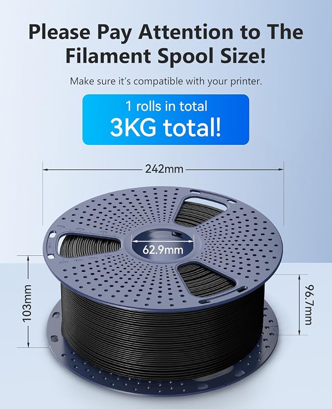 JAYO PLA Filament 1.75mm, 3KG Bulk Pack (6.6lbs), Large Capacity 3D Printer Filament Bundle, High Precision ±0.02mm, No Clog, Easy Printing
