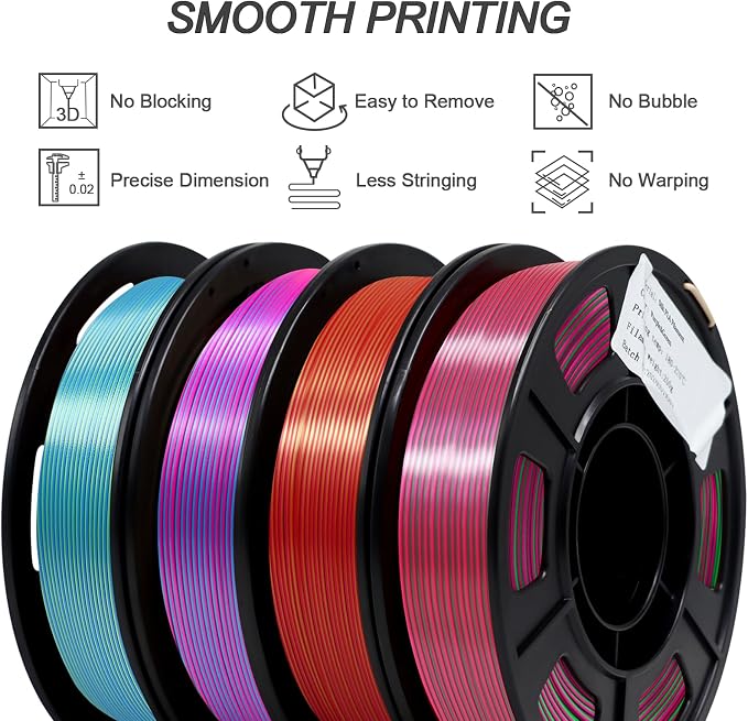 YOUSU Silk Dual Color PLA Filament 3D Printer Filament，Multicolor PLA Filament 1.75mm (± 0.03 mm) Compatible with Most of 3D Printer.
