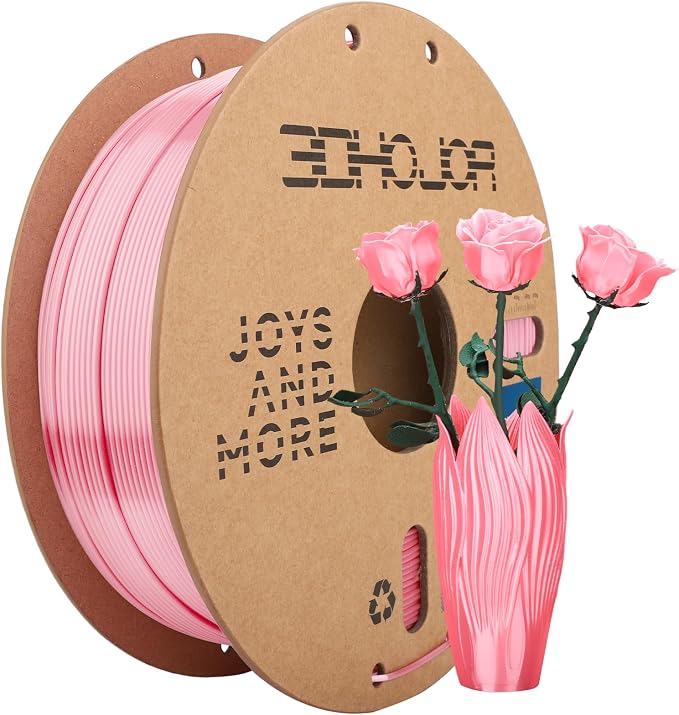 3DHoJor Silk PLA Filament 1.75mm, PLA Filament 1.75mm Silk Shiny 3D Printer Filament, 1kg Cardboard Spool (2.2lbs), Dimensional Accuracy +/- 0.03 mm, Fit Most FDM Printer（Pink）