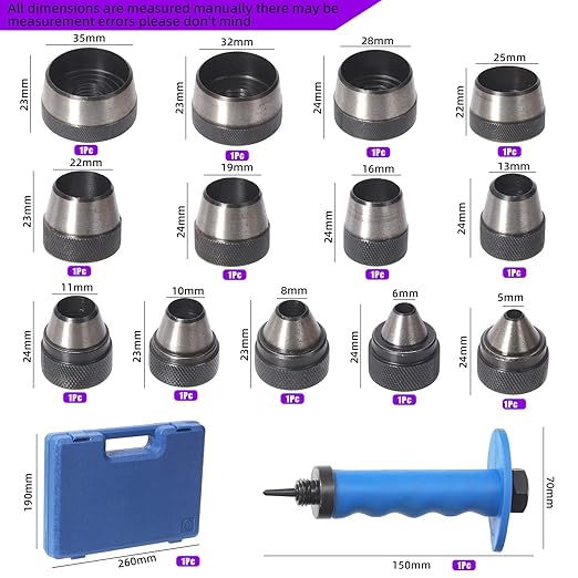 Swpeet 14Pcs 14 in 1 Gasket Hollow Punch Kit - Leather, Plastic & Rubber Punch Set with Storage Case