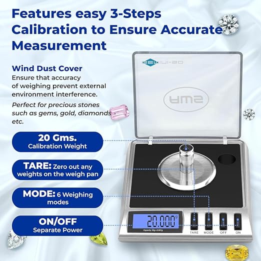 AWS Gemini-50 Milligram Scale 50g x 0.001g–Digital Jewelry/Lab Scale for Powder, Gold, Gems – Includes Calibration Weights, Tweezers & Tray–Tare, Cal, 6 Units (Gemini-50g-Black)