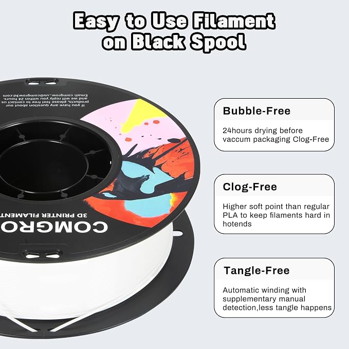 Comgrow PETG 3D Printer Filament 1.75mm, High Precision and Tough 3D Printer Filament 2kg (4.4LBS), Dimensional Accuracy +/- 0.02 mm, Fit Most 3D Printers White+ White
