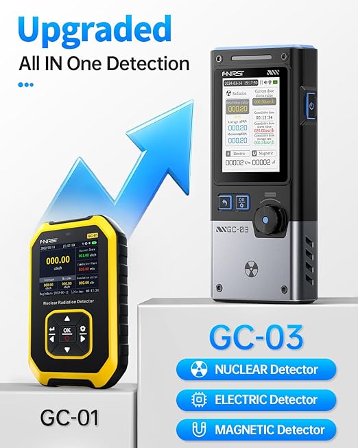 FNIRSI GC-03 Geiger Counter Electromagnetic Detector, 3IN1 Nuclear Radiation Detector EMF Meter, Not Support RF Detection, Handheld Rechargeable Radiation Dosimeter, Beta Gamma X-ray Radiation Monitor