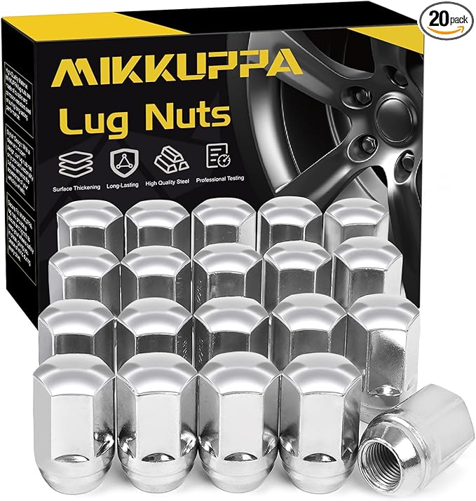 MIKKUPPA M14x1.5 OEM Lug Nuts, Replacement for Chevy Equinox Malibu Impala, Dodge Charger Challenger Durango, Chrysler 300 Factory Wheel, Chrome 20PCS One-Piece 1.5" Tall Short Tire Nuts 611-330
