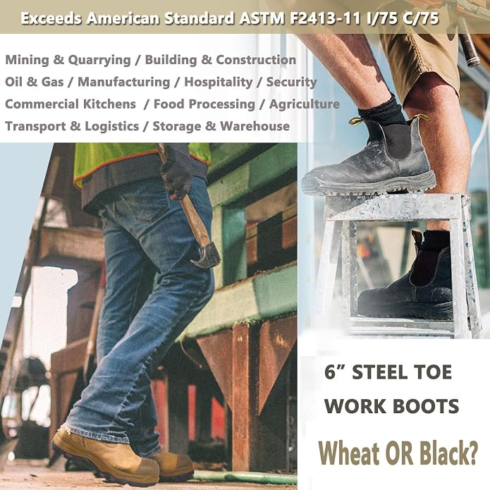 Work Boots for Men, Composite/Soft Toe Waterproof Working Boots, Slip Resistant Anti-Static Slip-on Safety Working Shoes 8 9 10 11 12 13