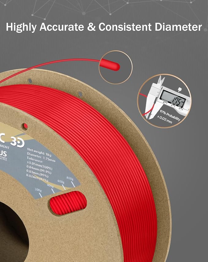 DURAMIC 3D PLA+ Printer Filament 1.75mm PLA Plus Neatly 2Kg Spools | PLA Pro Tougher and Stronger, Dimensional Accuracy Probability +/- 0.02mm 2Pack Red