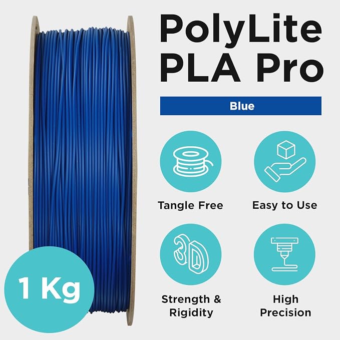 Polymaker PLA PRO Filament 1.75mm 1kg, Tough & High Rigidity Blue 3D Printing Filament, PolyLite PLA PRO High Speed, Print with Most 3D Printers