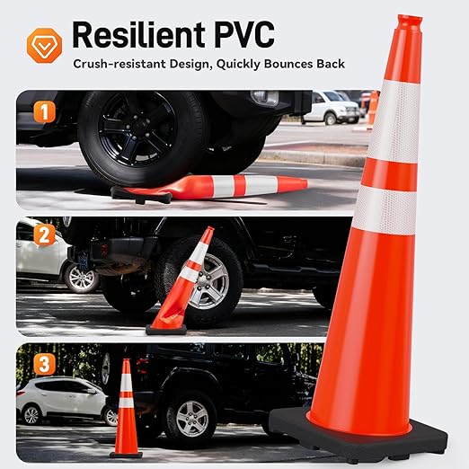HiGiant 36 Inch Traffic Cones 5 Pack, Orange Safety Cone with Weighted Base, High-Visibility and Impact-Resistant, for Parking, Road Construction, Drivers Training, Driveway