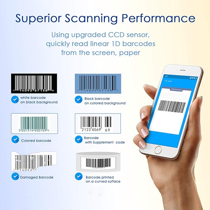 NADAMOO Wireless Barcode Scanner Compatible with Bluetooth Function, 2.4G Wireless & Wired 3-in-1 Bar Code Scanner Portable USB CCD Reader, Work with Tablet iPhone iPad Android Windows Mac OS - Orange