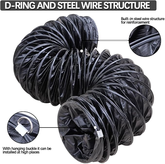PVC Flexible Duct Hosing 8 Inch 25FT Exhaust Ducting Hose for Utility Blower Ventilation Fan Exhaust Fan (8INx25FT)
