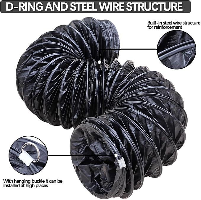 PVC Flexible Duct Hosing 12 Inch 16FT Exhaust Ducting Hose for Utility Blower Ventilation Fan Exhaust Fan (12INx16FT)