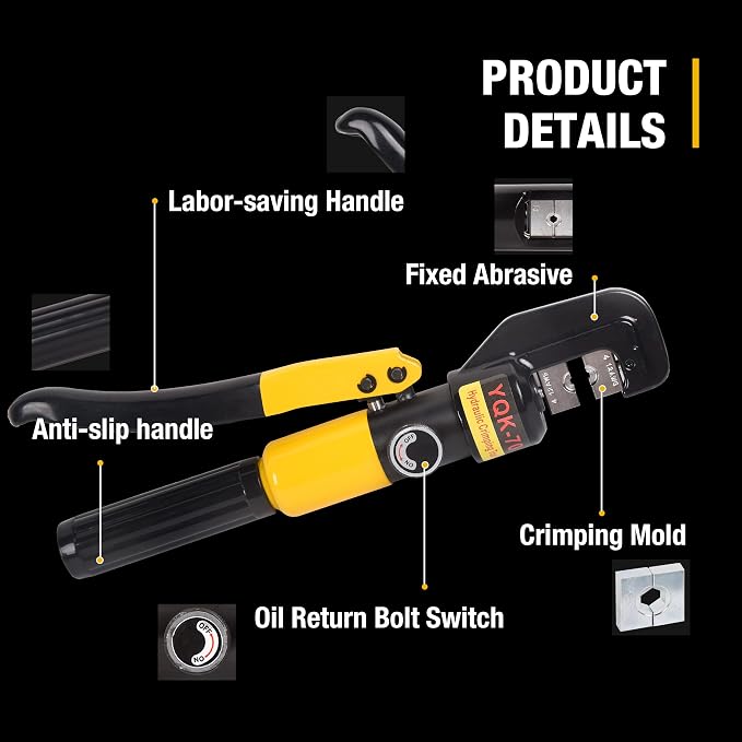 10 Ton Hydraulic Crimping Tool with 9 Dies (12-2/0 AWG), Battery Cable & Electrical Terminal Crimper for Copper & Aluminum Wires