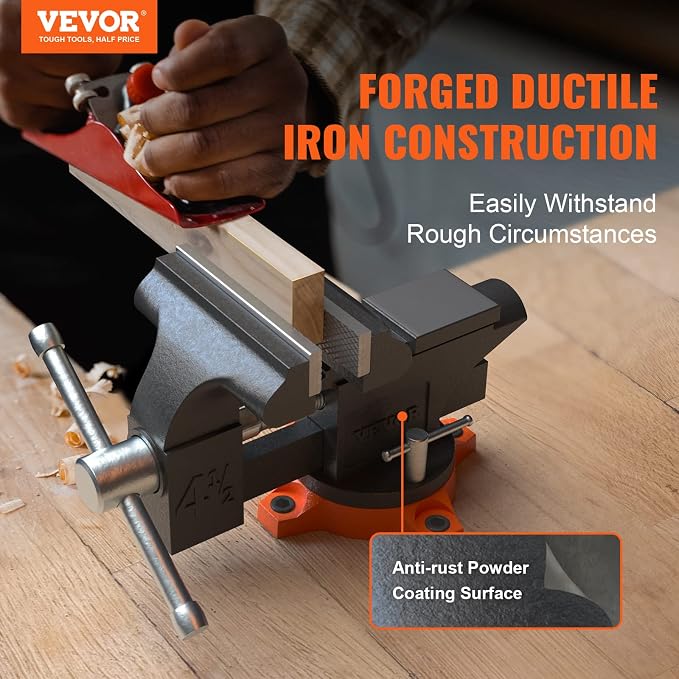 WEN BG4260 2.1-Amp 6-Inch Single Speed Bench Grinder, Orange,black & VEVOR Bench Vise, 4.5-inch Jaw Width 3.3-inch Jaw Opening, 240-Degree Swivel Locking Base Multipurpose Vise