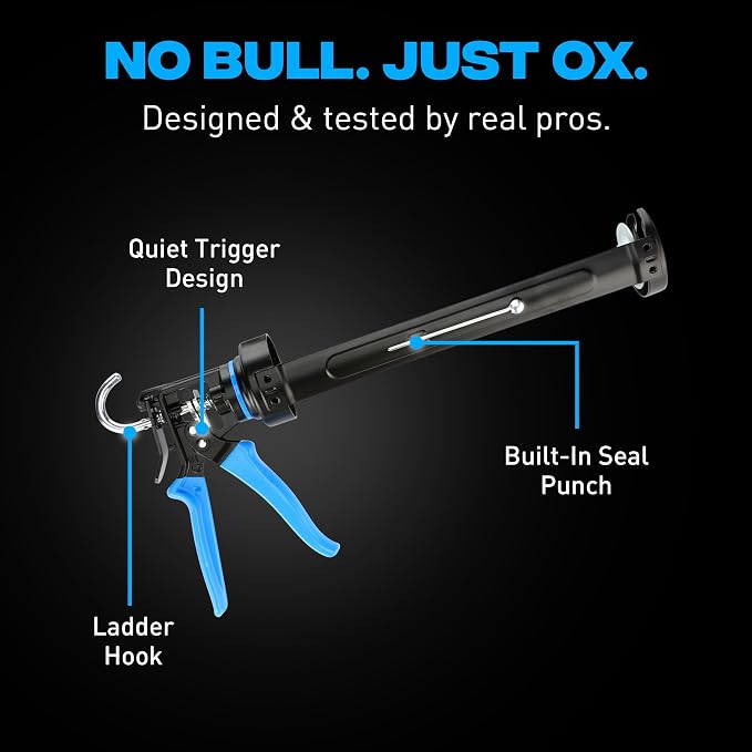 OX Pro 29oz Caulking Gun - Heavy Duty Steel Frame Large Caulk Gun 29 oz with 12:1 Thrust Ratio for Latex and Silicone
