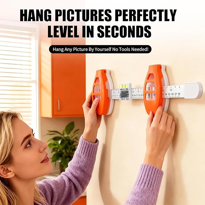 Level Ruler Picture Hanging Tool with Level – Precision Wall Mount Guide for Frames & Artwork, Easy Alignment Hanging Tool with Built-In Level for Home Decor Installation