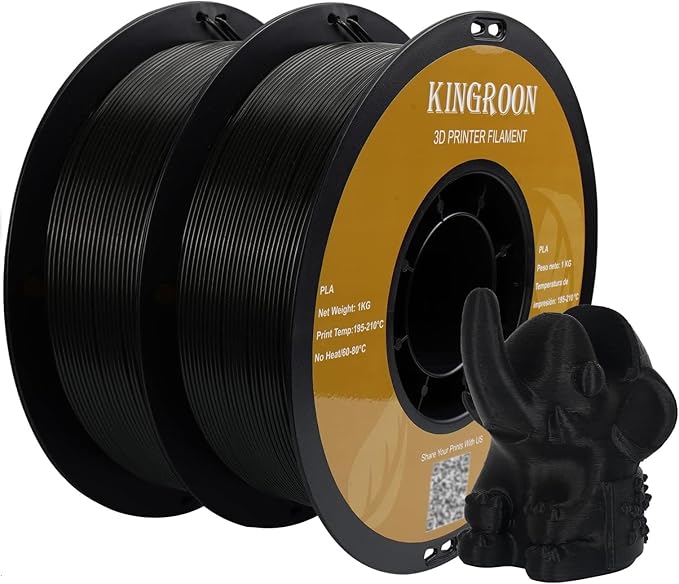 Kingroon PLA 3D Printer Filament, Dimensional Accuracy +/- 0.02 mm, 1 kg Spool(2.2lbs), 1.75mm,2KG Black+Black