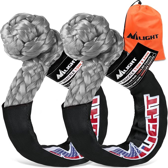 Nilight 2PCS Synthetic Soft Shackles 1/2" x 24" 56,000 LBS Breaking Strength with Extra Sleeves Heavy Duty Recovery Rope for Sailing SUV Off-Road Towing ATV UTV Trucks 4x4 (Gray)