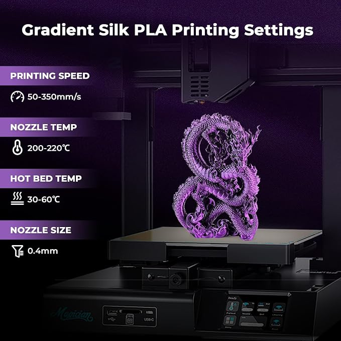 AMOLEN Dual Color Silk PLA 3D Printer Filament, PLA 1.75mm Shiny Color Change Filament 3D Printing PLA Filament for Most FDM 3D Printer, 1kg Spool(2.2lbs), Black Purple