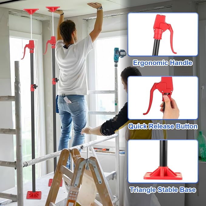 Cabinet Jack Support Pole, 45"-114" Drywall Lifts Support Poles Adjustable for Drywall Lifts Installing Cabinet, Drywall Jack, Cargo Bars with 154 Lbs Capacity 2-Pack