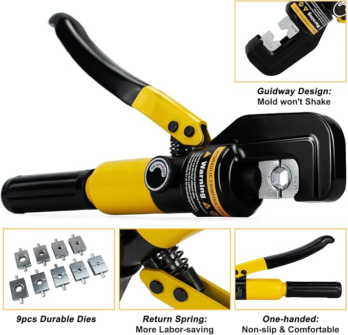 Hydraulic Crimping Tool and Cable Cutter,12 AWG to 2/0 (00), Battery Cable Crimper with 9 Crimping Dies, Hydraulic Wire Crimper Kit for Cable Lug, Ring Terminals, Wire Rope