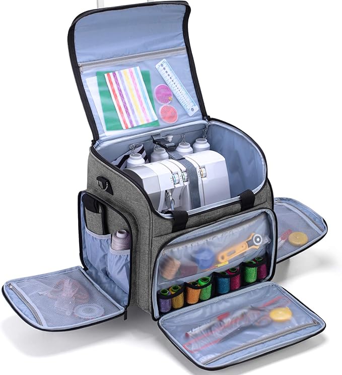 LUXJA Serger Case with Detachable Dolly, Bag with Removable Padding Pad (Fit for Most Standard Machines), Gray
