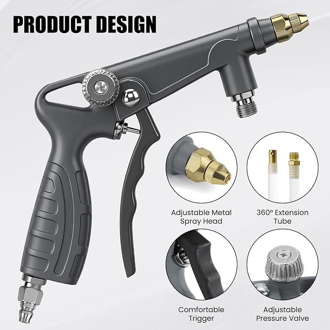 Undercoating Spray Gun with Suction Feed Cup, 360° & Straight Spray Hoses, for Truck Bed Liner Coating, Rubberized Undercoat, Rust Proofing (Gray)