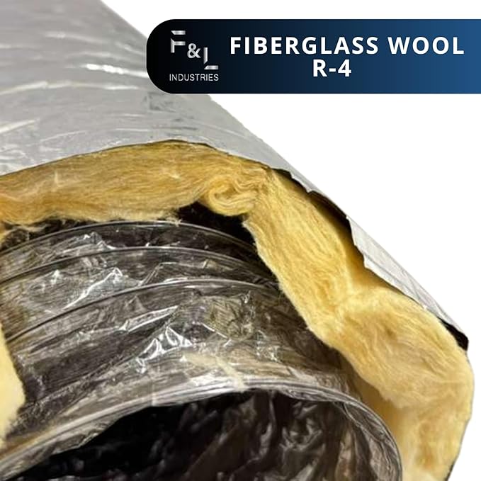 F&L Insulated Flexible HVAC Air Duct 8 10 12 14 Inch – Heavy Duty Flex Ducting for AC Heating Cooling Ventilation Systems, Residential & Commercial Use (12 in 25 FT)