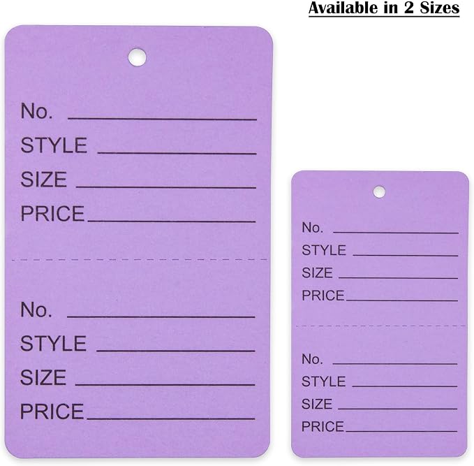 1000 Qty 1 3/4 x 2 7/8 (44x73mm) Assorted Unstrung Colored Price/Receipt Tags w/Easy-Tear Stub (Consignment/Merchandise/Clothing/Jewelry/Laundry/Sales) – Number/Style/Size/Price