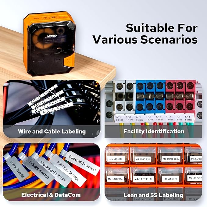 Makeid P31S Portable Industrial Label Printer, 1" Print Head, Bluetooth, Mobile/PC Software. Comes with 1 Roll 0.75" x 19.68ft Label, Harsh Environment Resistant, for Wire, Cable & Heat Shrink Tubes