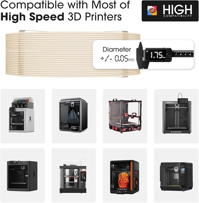 eSUN PLA Basic Refilament 1.75mm, 3D Printer Refill High Speed PLA for Fast Printing, 1KG per Roll, 2 Rolls Spoolless 3D Printing Filament for High Speed 3D Printers, Bone White