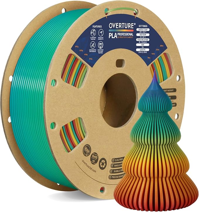 OVERTURE PLA Plus (PLA+) Filament 1.75mm, Stronger & More Durable, Professional Toughness 3D Printer Filament 1kg (2.2lbs), High Precision +/- 0.02mm, Tangle-Free (Sunset Rainbow)