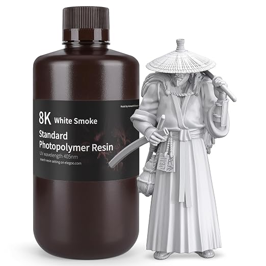 ELEGOO 8K Standard Resin, 405nm Rapid UV-Curing 3D Printer Resin, Higher Precision, Lower Shrinkage 3D Photopolymer Resin for 8K/12K/14K 3D Printer and LCD/MSLA/DLP 3D Printing, White Smoke 1000G