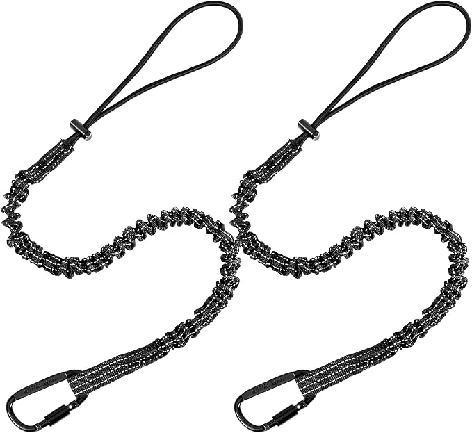 Safety Tether Tool Lanyard for Fall Protection - 2 Pack Stretch Strap Safety Tools Leash with Aluminum Screw Lock Buckle Shock Cord Stopper & Retractable Loop