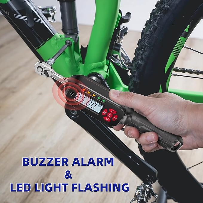 1/4 Inch Drive Digital Torque Wrench, 1.1-22.1Ft.lb/1.5-30Nm Electronic Bike Torque Wrench, ±2% Accuracy with Preset Value, Data Storage, Buzzer and LED Flash Notification for Bicycle Moto