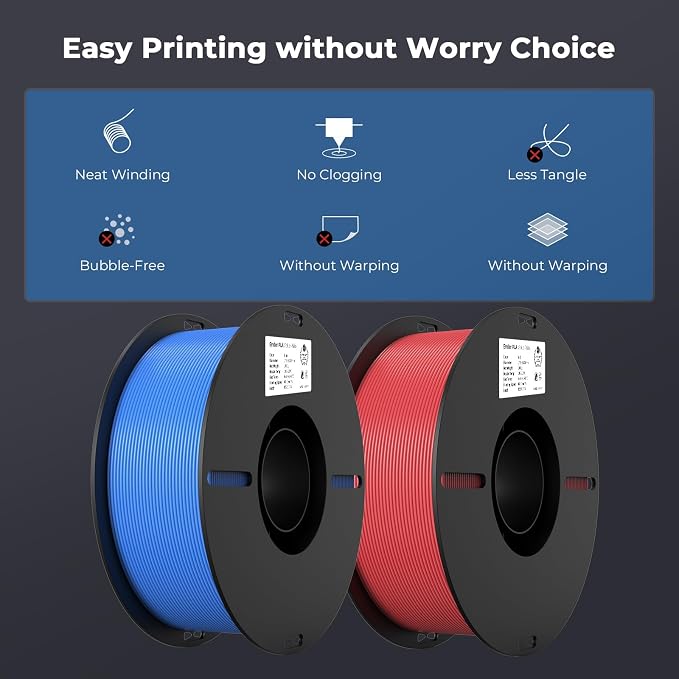 Creality PLA Filament 1.75mm Bundle 2KG, High Precision +/-0.02mm 3D Printer Filament, Consistent Extrusion, Smooth Printing, 2 Pack 1KG Spool,Fits for Most FDM 3D Printers(Red, Blue)