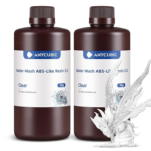 ANYCUBIC Water Washable ABS-Like Resin 3.0 Bundle, 3D Printer Resin, High Toughness and High Precision, Easy to Post-Process, Low Odor, Wide Compatibility for All LCD 3D Printers (Clear, 2kg)
