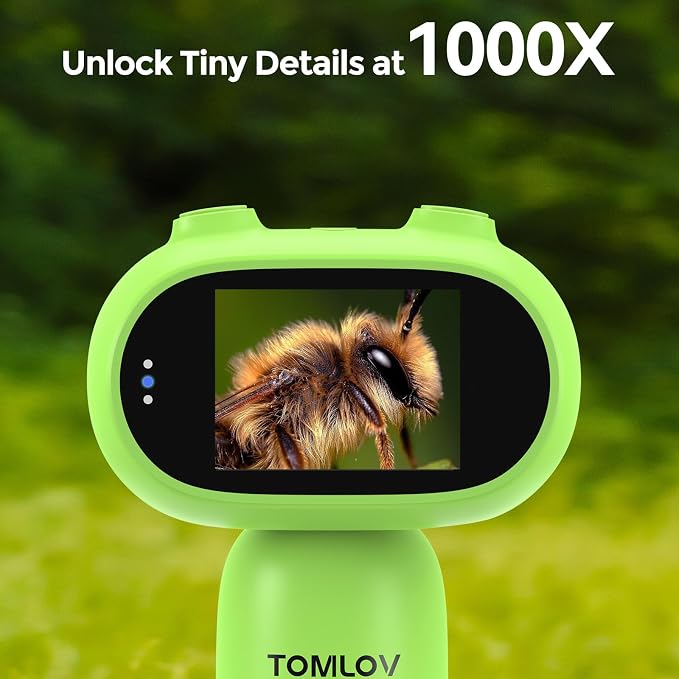 TOMLOV P30 2" HD Kids Microscope 1000X Magnification with 16MP Camera Portable Pocket Digital Magnifier Educational Science Toy for Children Age 5-12 Boys Girls Classroom Home Outdoor Exploration