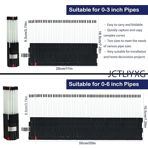 Multi Surface Pipe Profiling Tool, Pipe Cutting Template Multi Functional Shape Duplicator, Lightweight and Wear-Resistant Fiberglass Material for Tiles Floors DIY Pro Plumbing (0-6" Pipes)